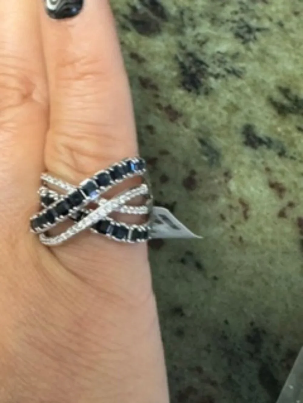Genuine Sapphire 2.8 CTW Sterling Silver Crisscross Statement Ring Size 7 – NWT